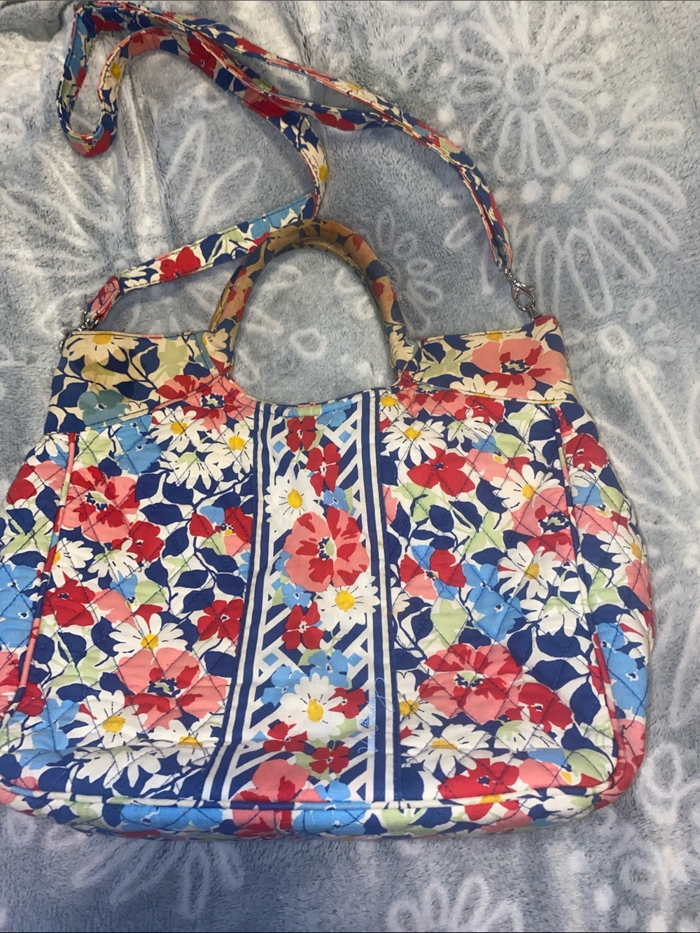 Floral Quilted Tote Bag - Blue Multicolor